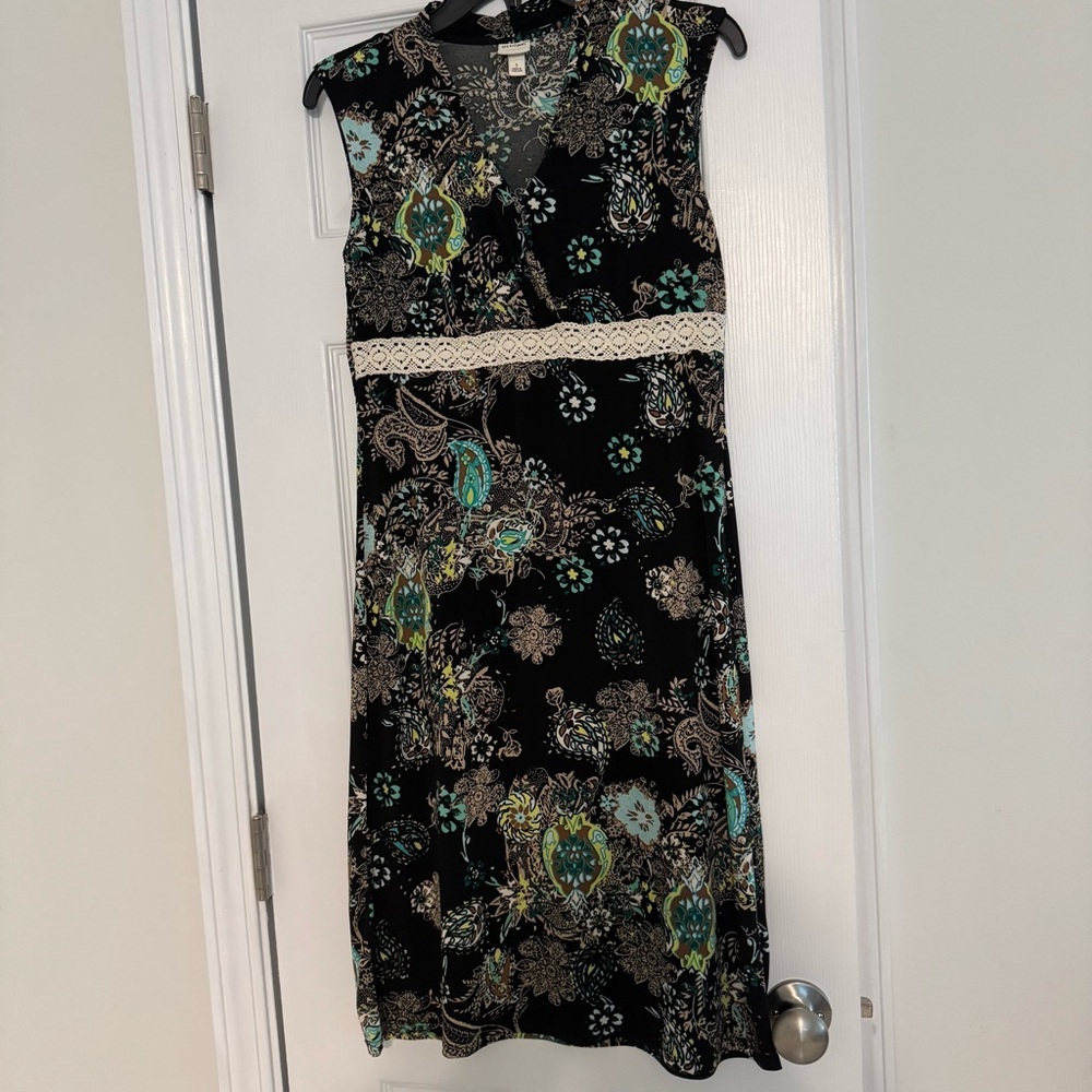 Merona Women's Paisley Multi Color Empire Sleeveless Dress Front Lace Size Small